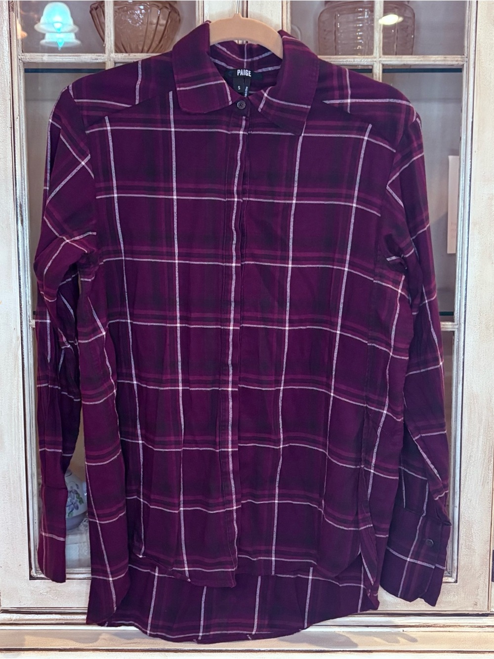 Like New PAIGE Burgundy Plaid Button-Down Shirt